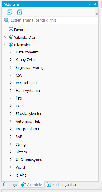 Aktiviteler Menüsü