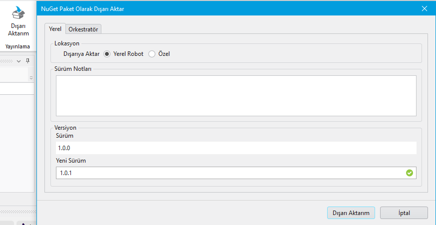 Dışarı Aktarım Ekranı
