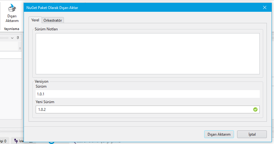 Dışarı Aktarım Ekranı